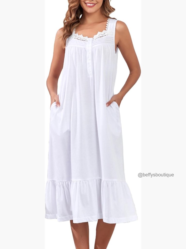 Cotton Nightgown Women Long Sleepshirt House Dress Pockets S-3xl Soft